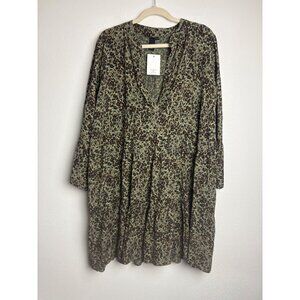 NWT Victoria & Violet XL Khaki Leopard‎ Print Flare Sleeve Babydoll Tiered Dress